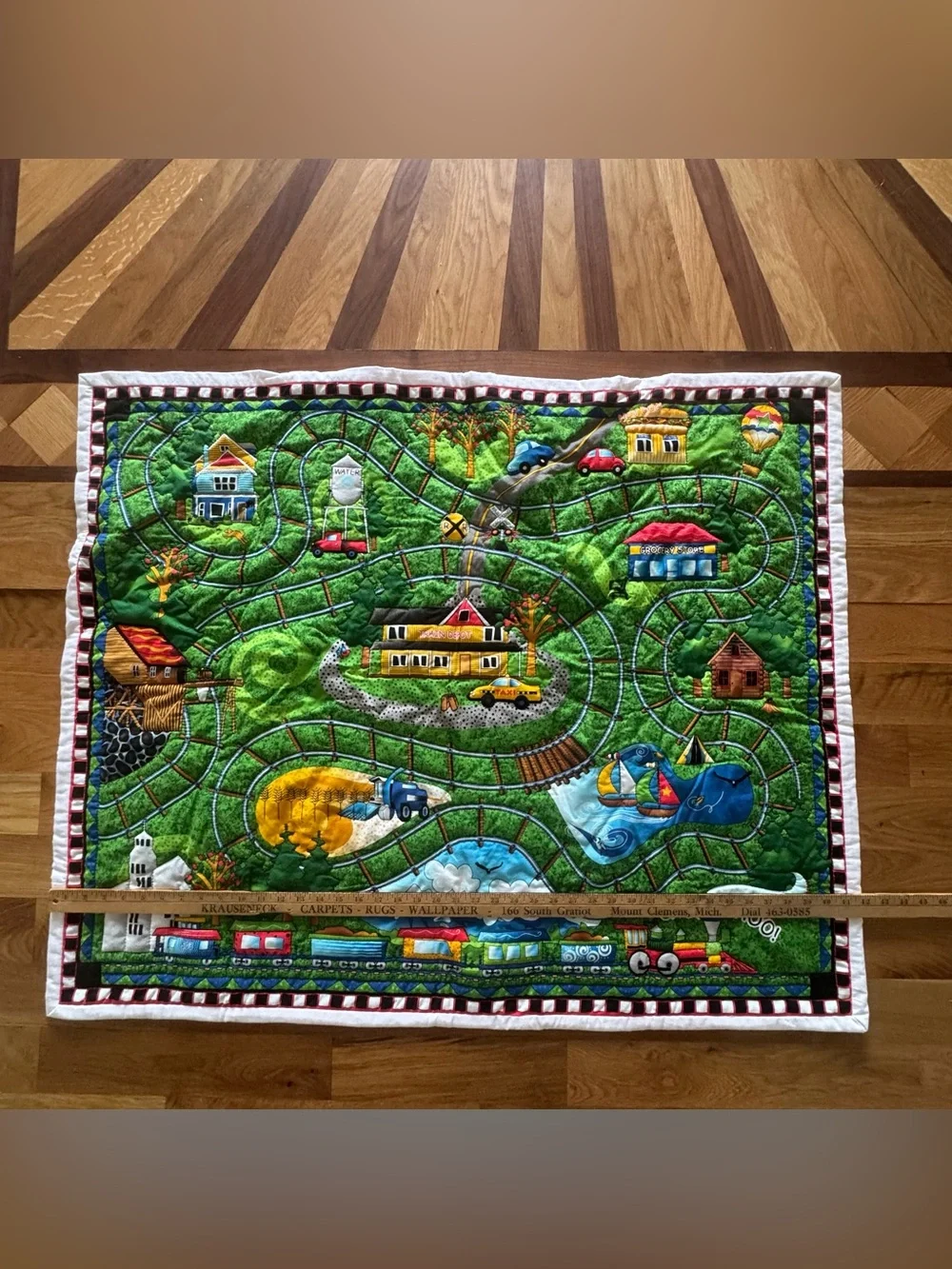 Handmade Train Railroad Play Mat Quilt 42x34 Kids Nursery Choo Choo